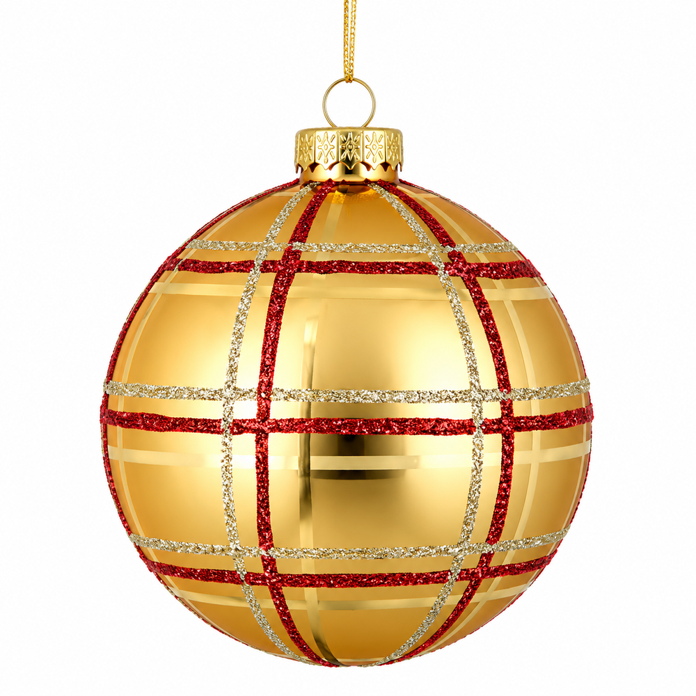 Bauble glass check red gold 2 assorted 12 pieces display - d - each at