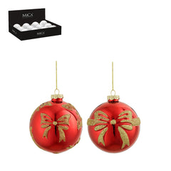 Bauble glass bow red 12 pieces display - d10cm