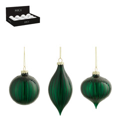 Ornament ball onion drop green 3 assorted 12 pieces display