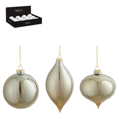 Ornament ball onion drop platinum 3 assorted 12 pieces displ