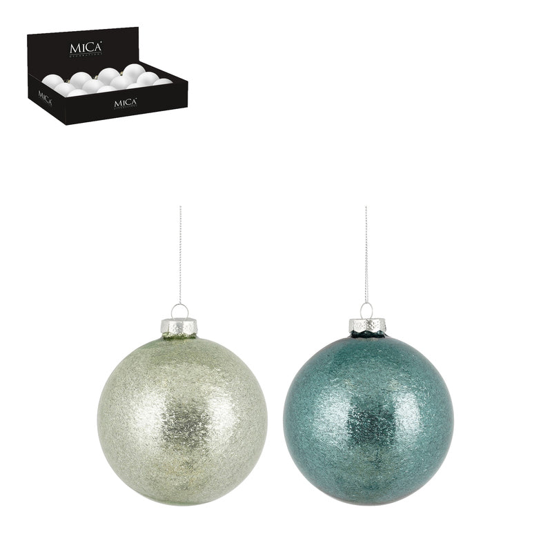 Bauble glass l. green d. green 2 assorted 12 pieces display