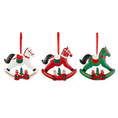 Ornament rockinghorse white red green 3 assorted - l13xw12xh