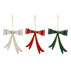 Ornament bow red d. green off white 3 assorted - l12,5xw16xh