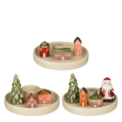 Candleholder house beige 3 assorted - l15,5xw15,5xh9,5cm