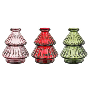 Vase tree recycled glass red green pink 3 assorted - h12,5xd