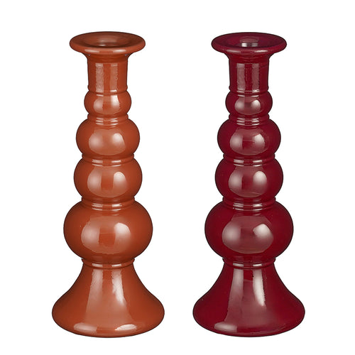Eve candleholder recycled glass bordeaux brown 2 assorted -