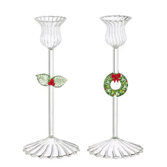 Candleholder wreath holly green 2 assorted - h18xd8cm