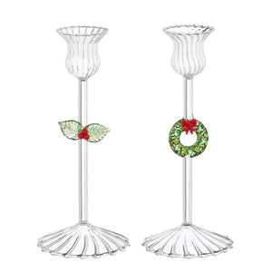 Candleholder wreath holly green 2 assorted - h18xd8cm