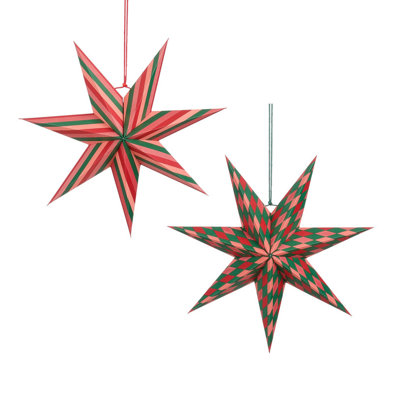 Star hanging green red 2 assorted FSC Mix - h14xd45cm