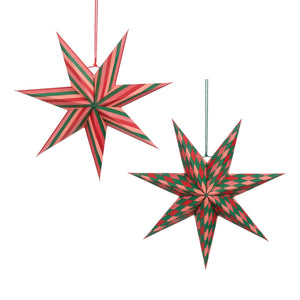 Star hanging green red 2 assorted FSC Mix - h14xd45cm