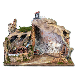 Nativity Stable, 60x34x42.5 cm, with light, working windmill and flame-effect lamp
