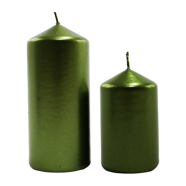 Metallic Green Pillar Candle (13cm)
