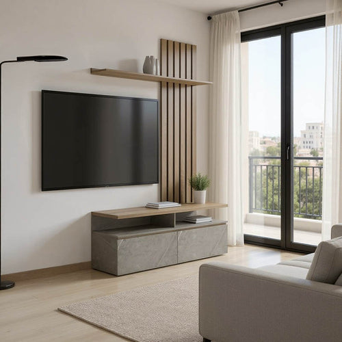 Perlento Beige Marble & Sonoma Living Room Set (219.5 cm)