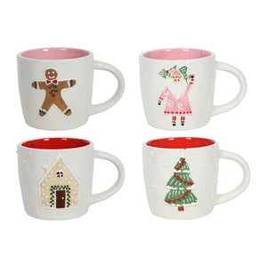 Red And Pink Inner Christmas Mug Pack of 4