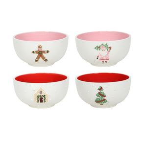 Red And Pink Inner Christmas Bowl Pack of 4