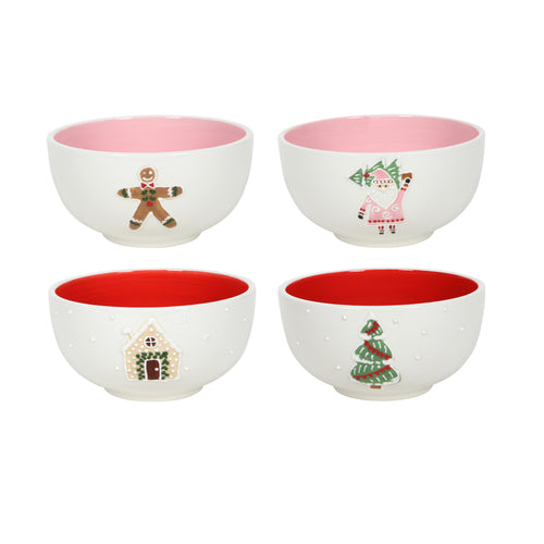 Red And Pink Inner Christmas Bowl Pack of 4