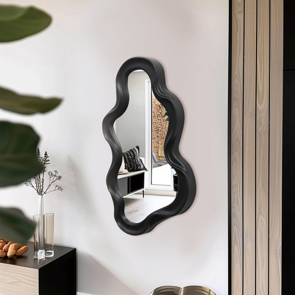 Liquid Asymmetrical PP Wall Mirror in Black (39 cm)