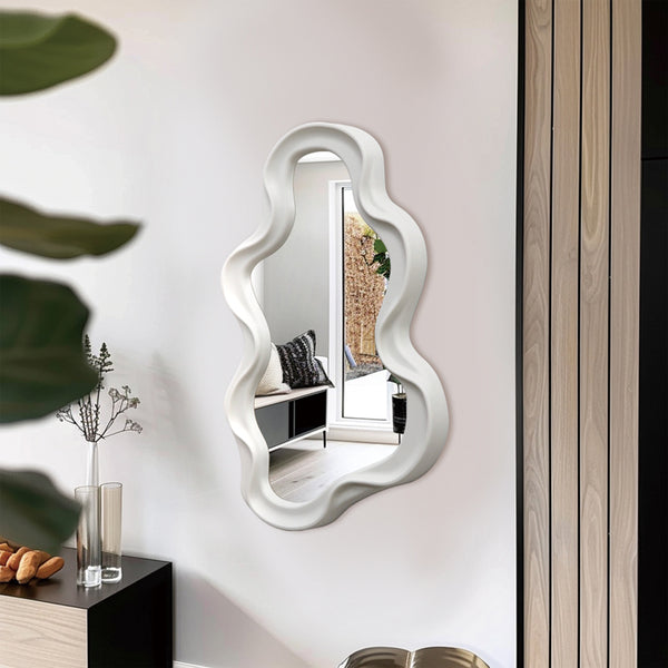 Liquid Asymmetrical PP Wall Mirror in White (39 cm)