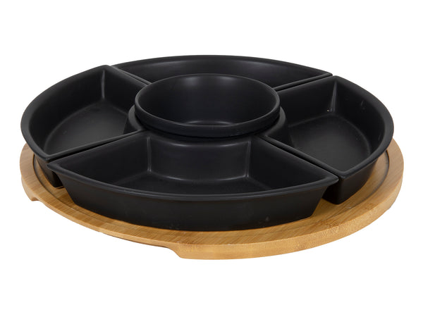 5 dish black on bamboo tray Ø31cm