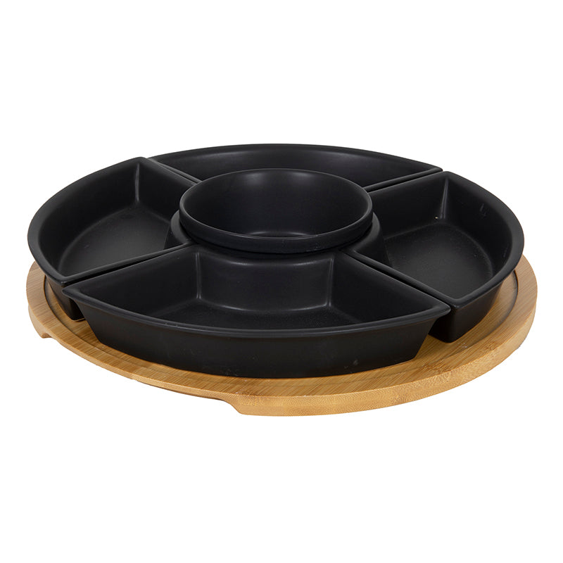 5 dish black on bamboo tray Ø31cm