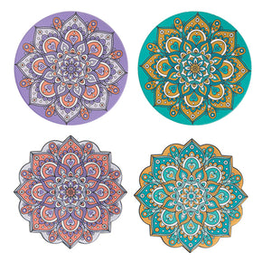Ceramic Cork Mandala Coaster Pack of 6