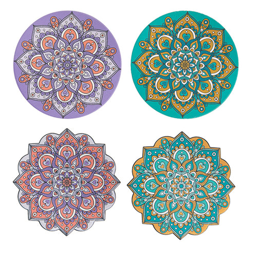 Ceramic Cork Mandala Coaster Pack of 6
