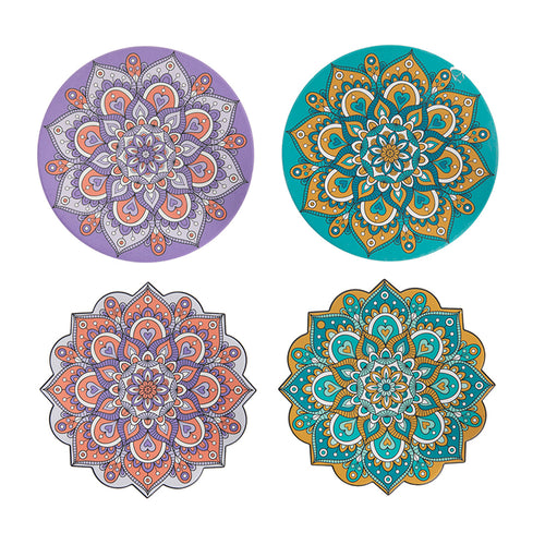 Ceramic Cork Mandala Coaster Pack of 6