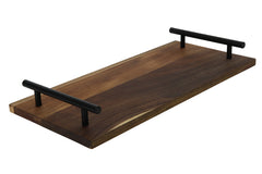 Acacia tray, black handles, 36x17x2cm