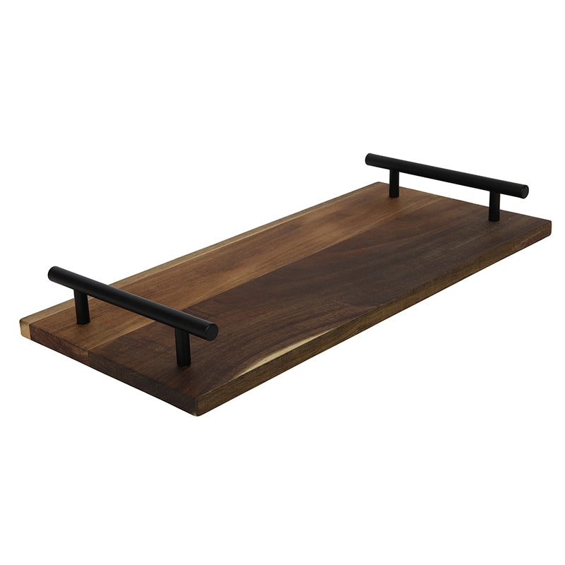 Acacia tray, black handles, 36x17x2cm