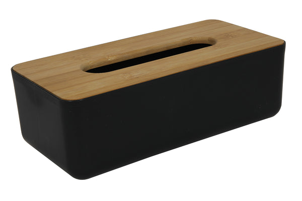 Tissue box black pp bamboo cover