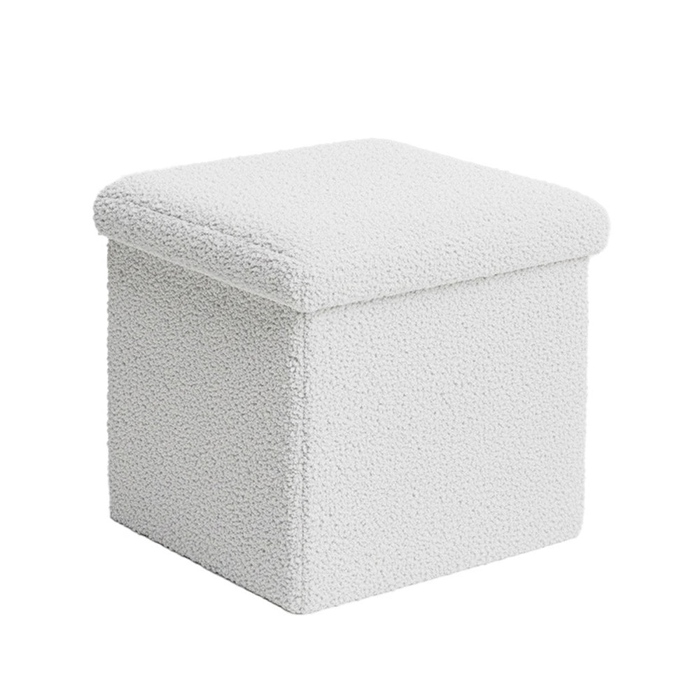 Ivory Crystal Bouclé Stool-Trunk (38 cm)