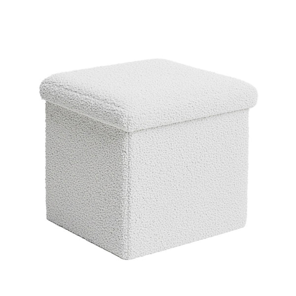 Ivory Crystal Bouclé Stool-Trunk (38 cm)