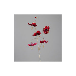 Hibiscus with five flowers and golden stem, 110 cm, red, 12/72