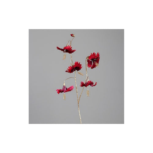 Hibiscus with five flowers and golden stem, 110 cm, red, 12/72