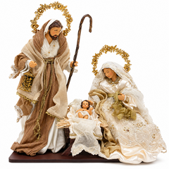 Holy Family on Square Base, Ivory & Gold, H 46 cm – One Size