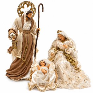 Set of 3 Holy Family Figures, Ivory & Gold, H 82 cm – One Size