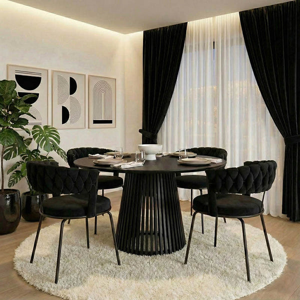 Domonic Black Round MDF Dining Table (120 cm)