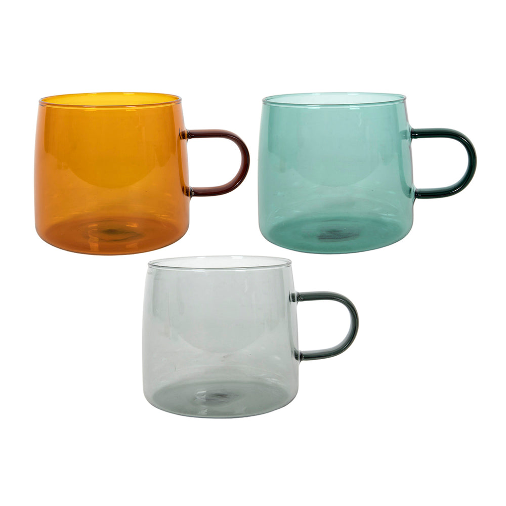 Colored Borosilicate Glass Mug Pack Of 3