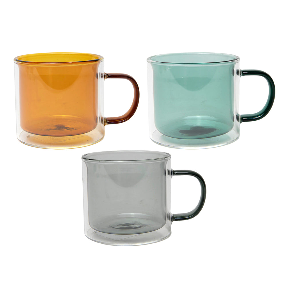 Colored Double Glass Mug Pack Of 3