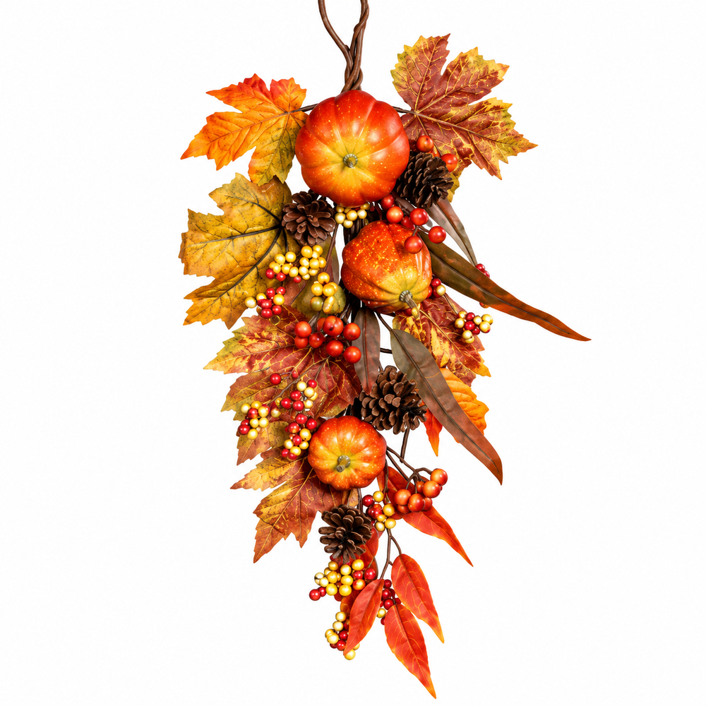 Autumn foliage pick with pumpkin, berries and cones, 58 cm, 6/24