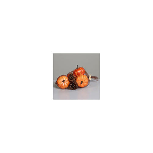 Autumn assortment in net with 4 pumpkins and 3 cones, price per net, 6 - 10 cm, 10 cm, assorted, 8/48