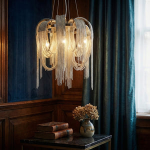 Silver Metal 5-Light Ceiling Lamp (44 cm)