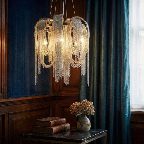 Silver Metal 5-Light Ceiling Lamp (44 cm)