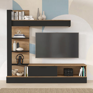 Dranko Black and Oak TV Unit Set (205 cm)