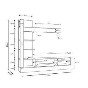 Dranko Black and Oak TV Unit Set (205 cm)