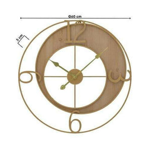 Gold Natural Metal Wood Clock (60 cm)