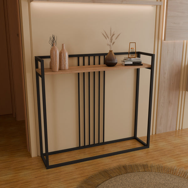 Oak Convida Console Table with Black Metal Frame (100 cm)