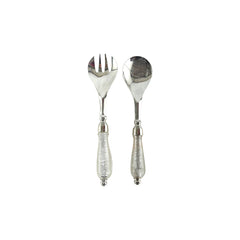 White Stainless Salad Servers x2