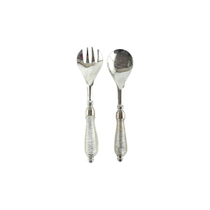 White Stainless Salad Servers x2