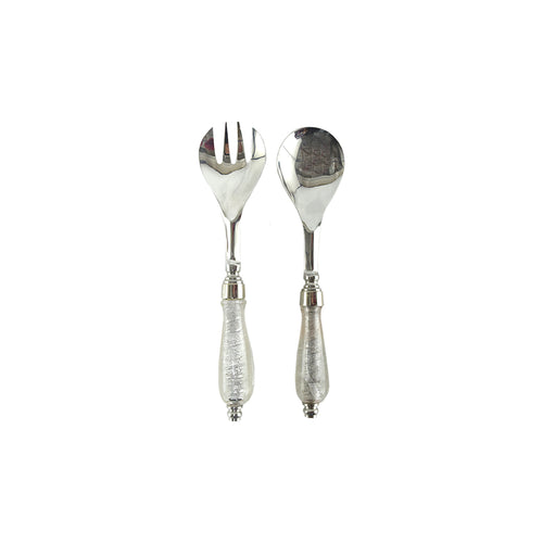 White Stainless Salad Servers x2